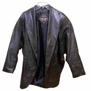 Cuir Classique Black Leather Duster Coat Women Medium EUC